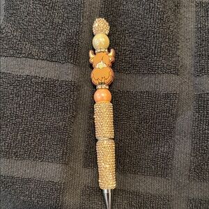 Gold and Orange Beaded Pen